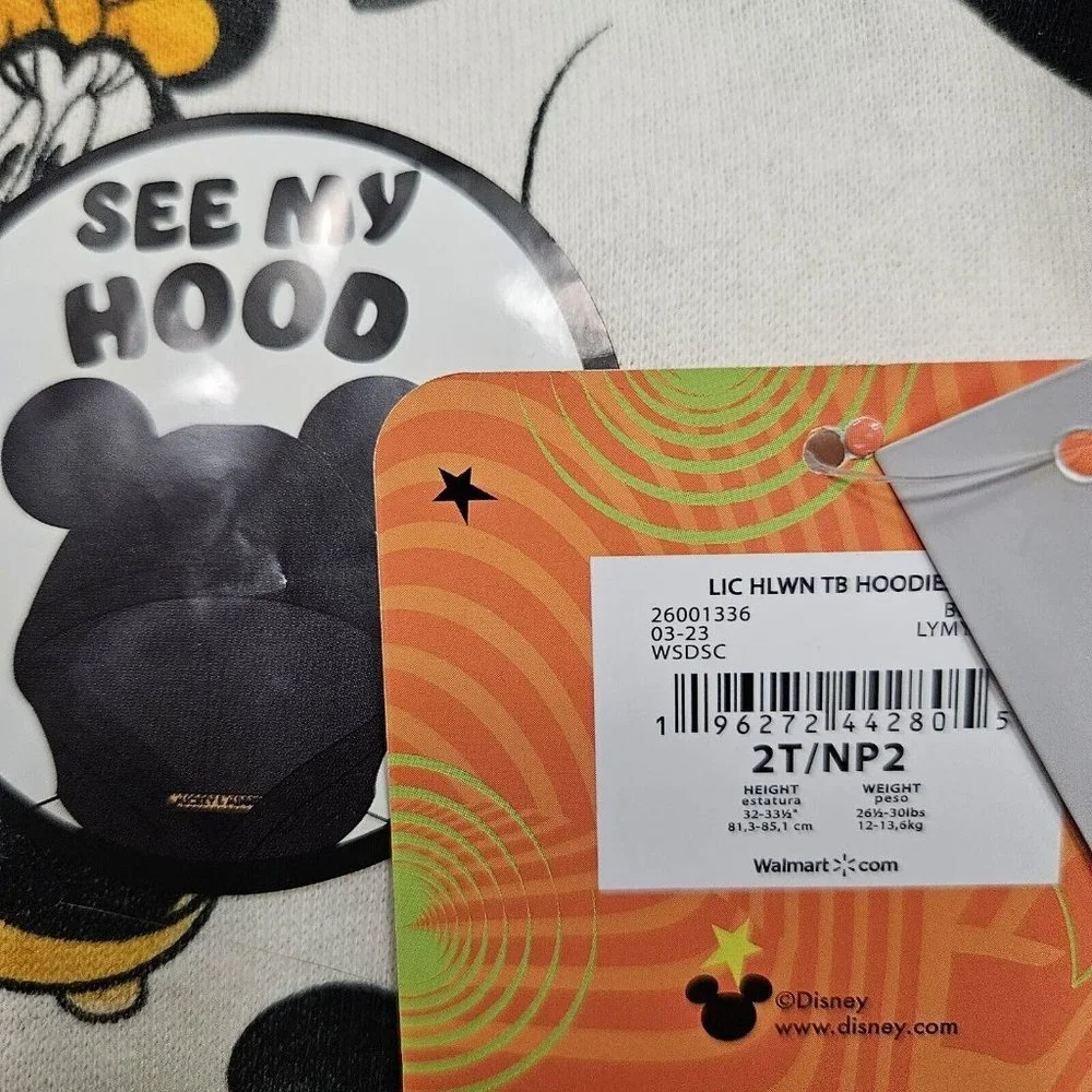 Disney Mickey & Minnie Toddler‎ 2T Halloween Sweatshirt Hoodie with Ears NEW